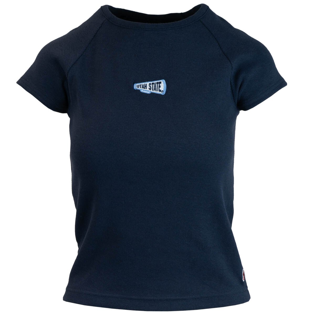 Utah State Megaphone Patch Ribbed Cap Sleeve T-Shirt navy